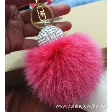 Rhinestone Ball Rabbit Fur Ball Keychain Pom Ball Pendant